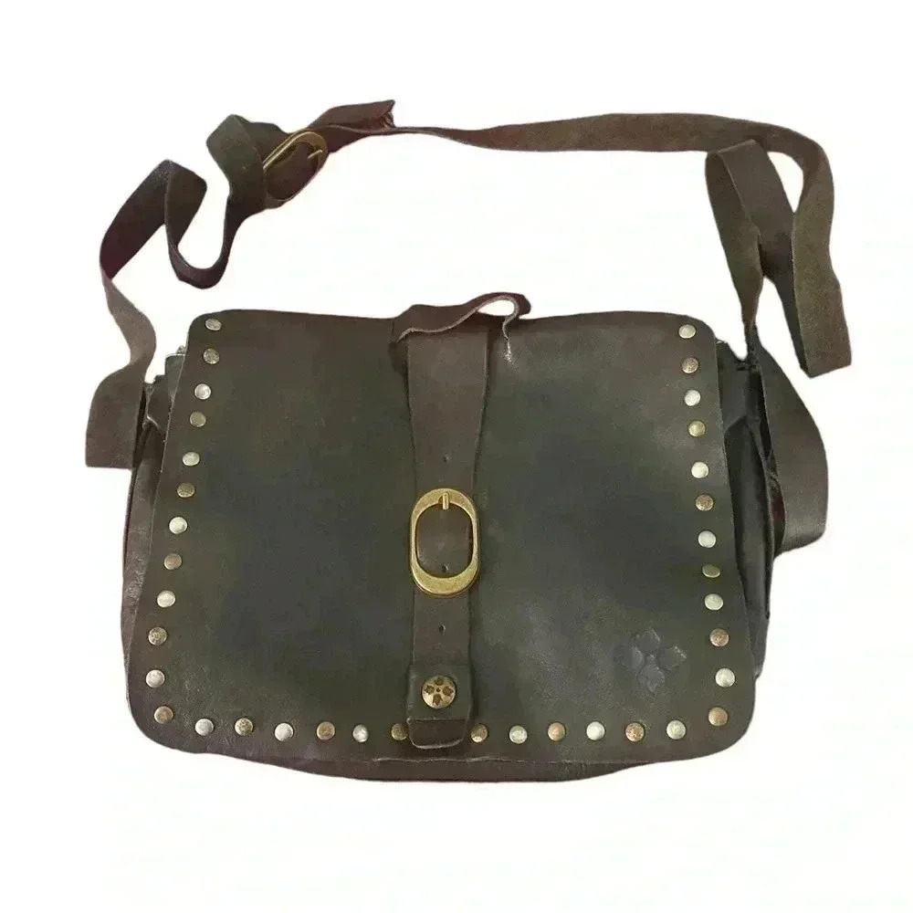 Patricia Nash Studded Brown Leather Crossbody Bag